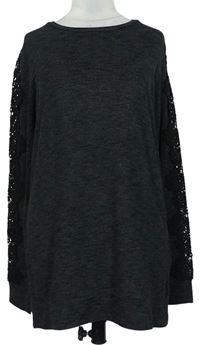 Dámské šedo-černé melírované úpletové triko s krajkou Dorothy Perkins 