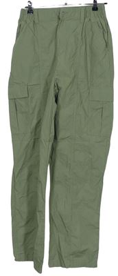 Dámské olivové plátěné volné kalhoty s kapsami Primark 