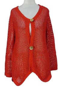 Dámský červený háčkovaný propínací svetr Nina Leonard 