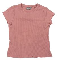 Růžové žebrované crop tričko 