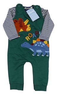 2set- zelené laclové tepláky s dinosaury+ pruhované triko Jojo Maman Bébé