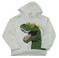 Bílá lehká mikina s dinosaurem a kapucí 
