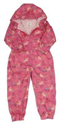 Růžová šusťáková podšitá kombinéza s jednorožci a kapucí Matalan