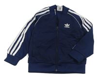 Tmavomodrá sportovní propínací funkční mikina s logem a pruhy Adidas 