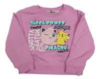 Růžová mikina s pokémony a nápisy 