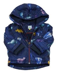 Tmavomodrá šusťáková zateplená bunda se zvířaty a kapucí Baker