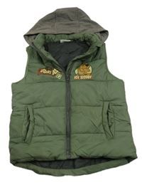 Khaki šusťáková zatepená vesta se Scooby Doo a kapucí 