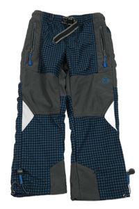 Modro-černo-šedé kostkované outdoorové kalhoty