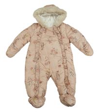 Světlerůžová květinová šusťáková zimní kombinéza s kapucí George