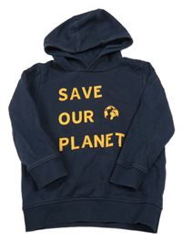 Tmavomodrá mikina s nápisem a kapucí Topolino