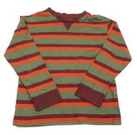 Khaki-červeno-vínové pruhované triko Bluezoo