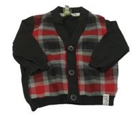 Černo-červeno-šedý kostkovaný propínací svetr BAKER BABY