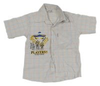 Bílo-modro-červená kostkovaná košile s potiskem