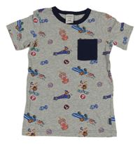 Šedé tričko s auty a kapsičkou Schiesser