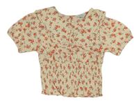 Béžové květované crop tričko s límečkem Primark