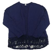 Tmavomodrý pletený cardigan s krajkou Yigga