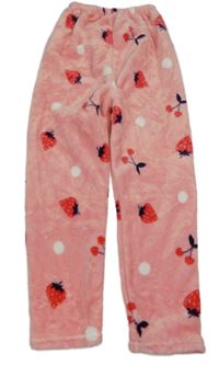 Světlerůžové chlupaté pyžamové kalhoty s jahodami