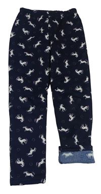 Tmavomodré teplákové zateplené legíny s koňmi Kiki&Koko