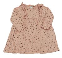 Růžové vzorované bavlněné šaty s volánky H&M