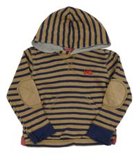 Béžovo-tmavomodrá mikina s klokankou a traktrorem 