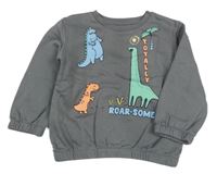 Tmavošedá mikina s dinosaury Primark