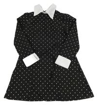 Kostým - Černé puntíkaté šaty s límečkem a páskem - Wednesday
