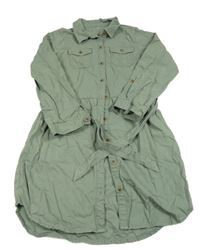 Khaki riflové propínací šaty s páskem Nutmeg