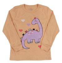 Meruňkové pyžamové triko s dinosaurem