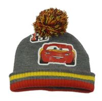 Šedá pletená čepice s proužky a Cars Disney