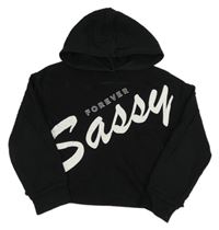 Černá crop mikina s nápisem a kapucí River Island