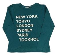 Tmavozelené triko s nápisem H&M