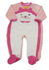 Růžovo-bílý sametový overal s kočičkou 