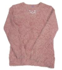 Růžový chlupatý svetr s kamínky F&F