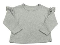 Šedý melírovaný svetr s volánky 