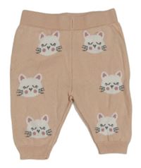Broskvové pletené kalhoty s kočkami Tu