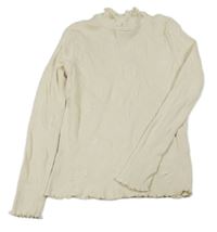 Smetanové žebrované triko s kytičkami Zara