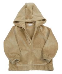 Béžová sametová žebrovaná propínací mikina s kapucí F&F