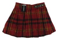 Nové - Červeno-barevná kostkovaná skládaná sukně Dunnes