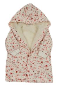 Bílý šusťákový zateplený kabát s kytičkami a kapucí Shein