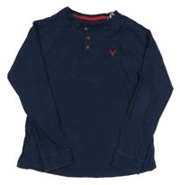 Tmavomodré triko s výšivkou a knoflíky Next