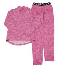 2set - Růžové vzorované funkční spodní triko + kalhoty Slazenger
