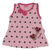 Světlerůžová puntíkovaná šatová tunika s beruškami a mašlí 