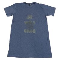 Tmavomodré melírované tričko s nápisem 