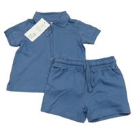 Nové - 2set - Modré polo tričko + bavlněné kraťasy F&F