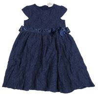 Tmavomodré madeirové šaty s mašlí Topolino