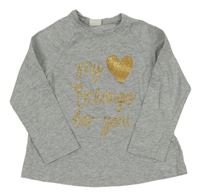 Šedé melírované triko s nápisem a srdíčkem H&M