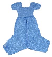 Modrý lehký květovaný žabičkový culottes overal Next