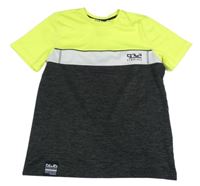 Tmavošedo-bílo-neonově žluté sportovní tričko s nápisem C&A