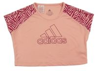 Broskvové crop sportovní tričko s logem Adidas