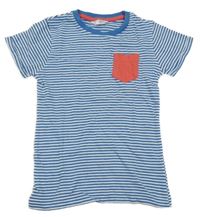Modro-bílé pruhované tričko s kapsou 